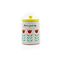 Handpainted Floral Cookie Jar, handcrafted gift, cookie holder with lid